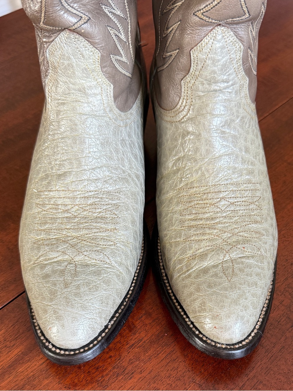 Vintage 80s NOCONA Exotic Antelope Cowboy Boots Gray/Sage Mens Size 8.5 D - USA - Picture 2 of 13